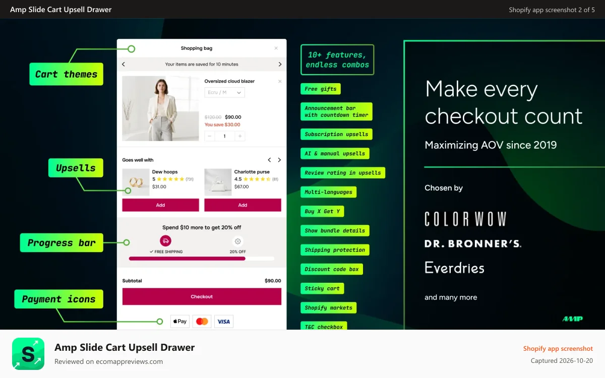 Amp Slide Cart Upsell Drawer Shopify app screenshot: A Cart that looks and feels like your Brand
