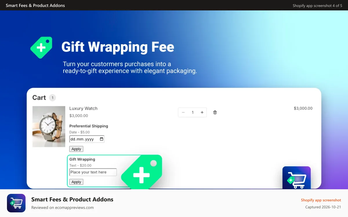 Smart Fees & Product Addons Shopify app screenshot: Smart Fees & Add-Ons Banner 3