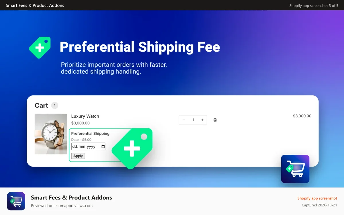 Smart Fees & Product Addons Shopify app screenshot: Smart Fees & Add-Ons Banner 4