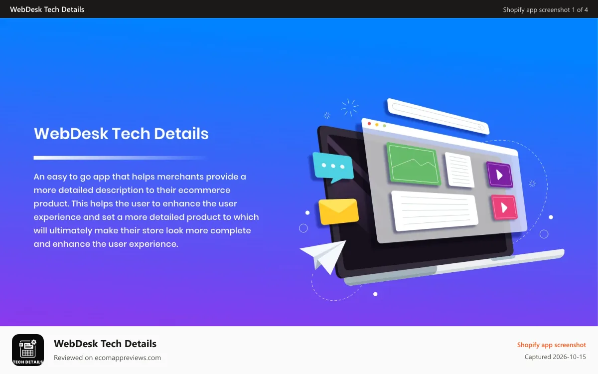 WebDesk Tech Details Shopify app screenshot: WebDesk Tech Details