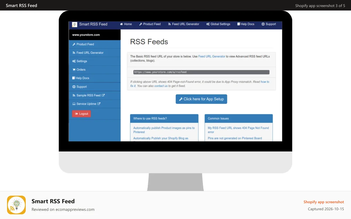 Smart RSS Feed Shopify app screenshot: Simple yet Intuitive Dashboard