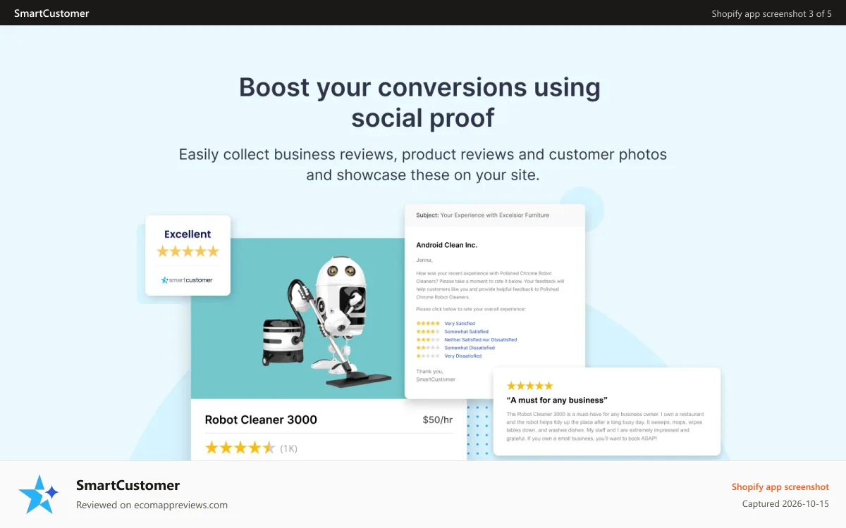 SmartCustomer Shopify app screenshot: Boost your conversions using social proof