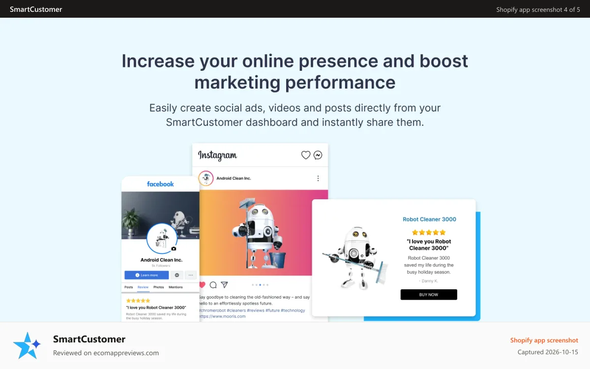 SmartCustomer Shopify app screenshot: Increase your online presence your marketing performance