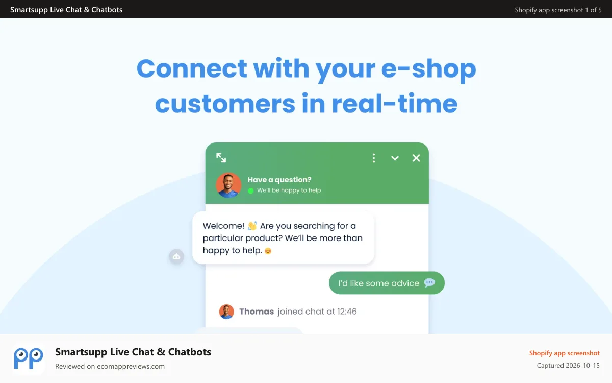 Smartsupp Live Chat & Chatbots Shopify app screenshot: Let your customers reach you directly via your online store.