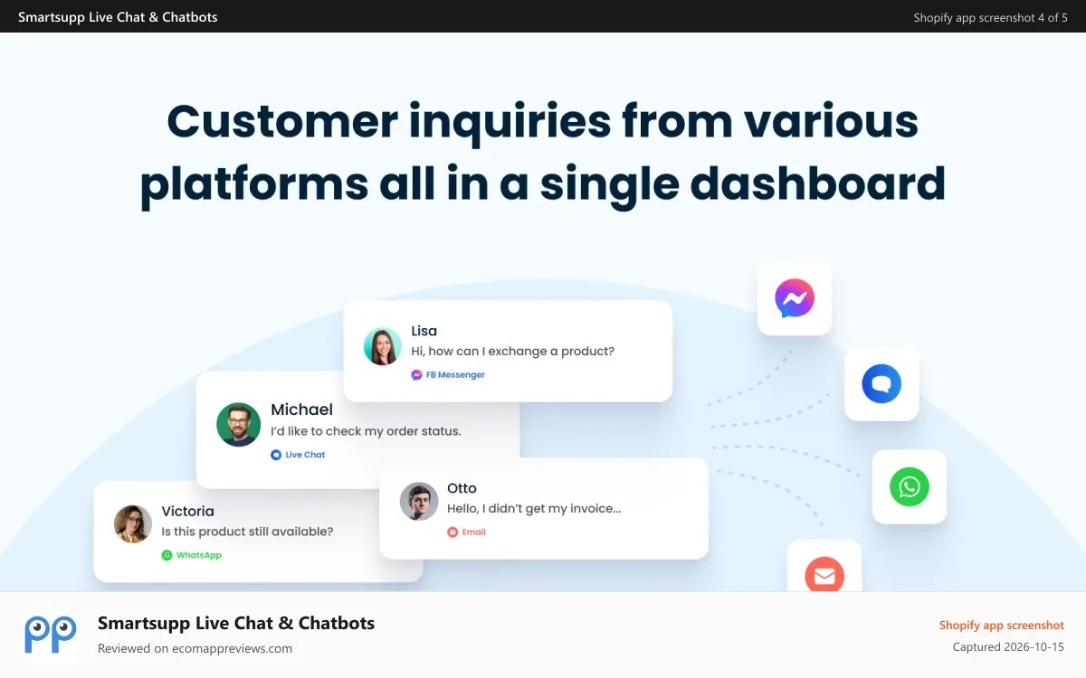 Smartsupp Live Chat & Chatbots Shopify app screenshot: Manage multichannel live chat conversations on one dashboard.