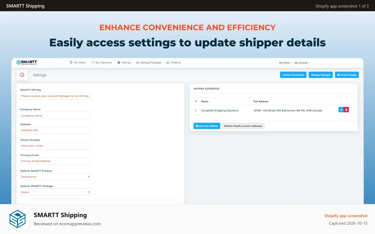 SMARTT Shipping Shopify app screenshot: Completed shipment details with editable options.