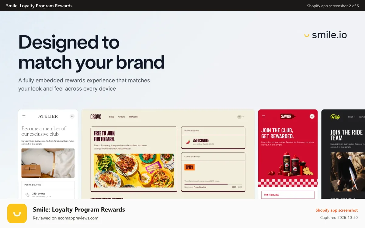 Smile: Loyalty Program Rewards Shopify app screenshot: Designed to match your brand