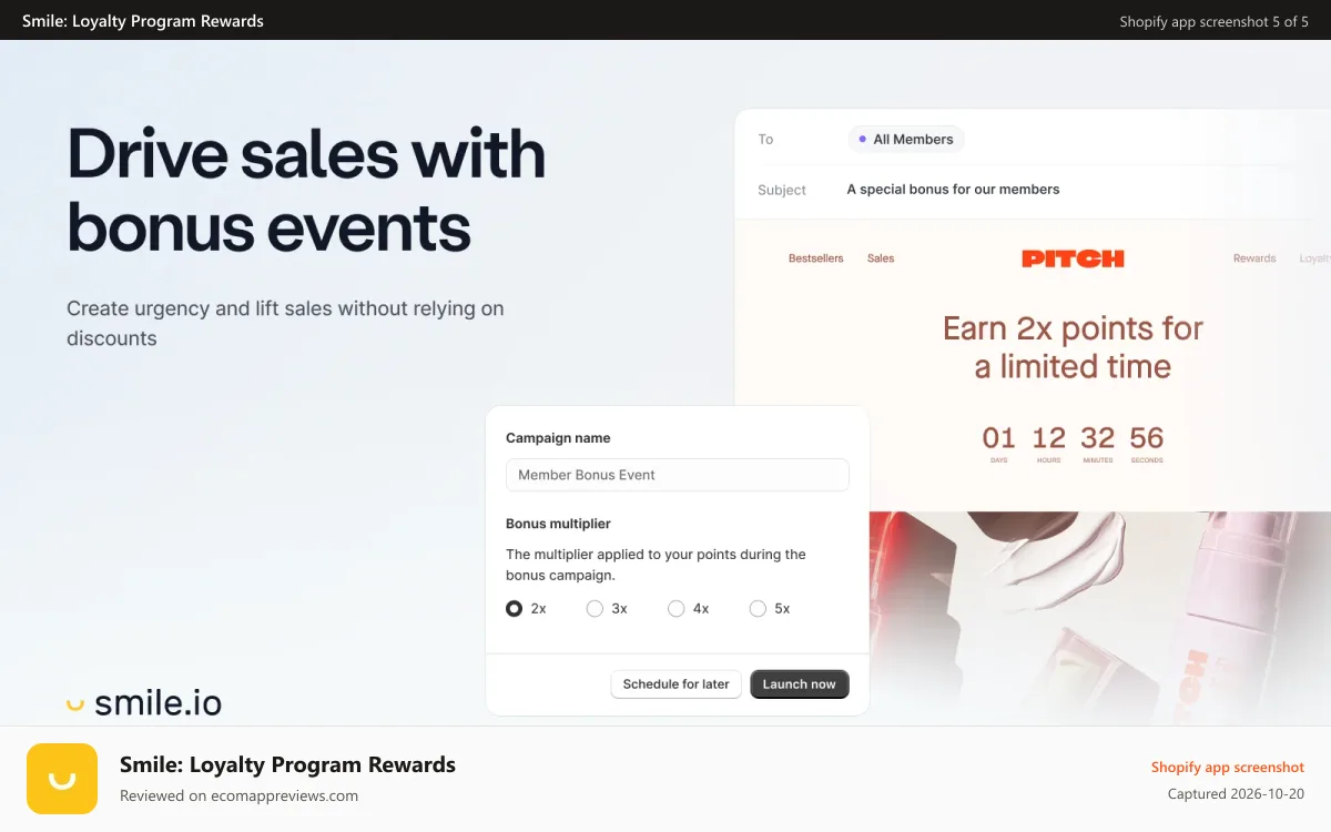 Smile: Loyalty Program Rewards Shopify app screenshot: Drive sales with bonus events