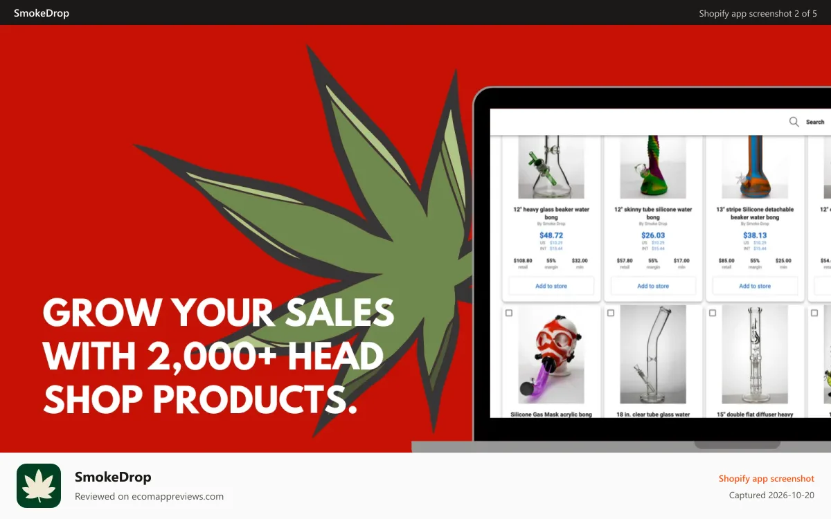 SmokeDrop Shopify app screenshot: Product Details Page