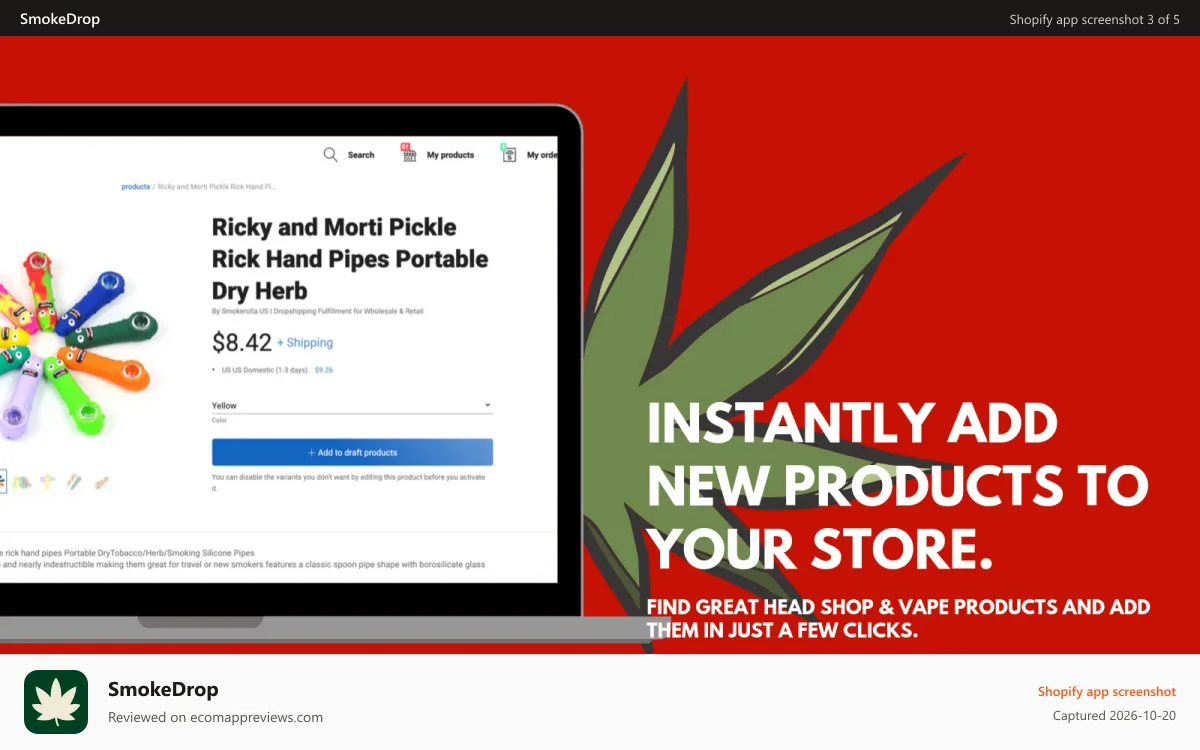 SmokeDrop Shopify app screenshot: Product Catalog