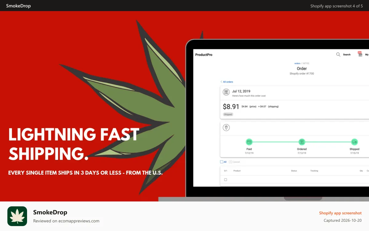 SmokeDrop Shopify app screenshot: Edit Products to fit your brand