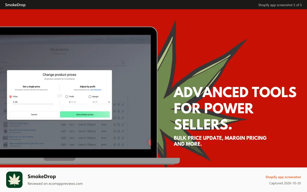 SmokeDrop Shopify app screenshot: Set pricing rules to make importing products easier