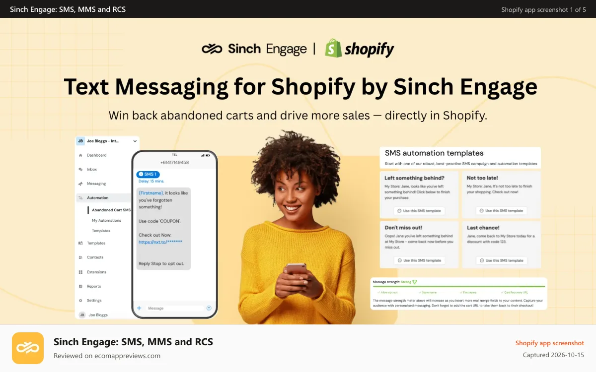 Sinch Engage: SMS, MMS and RCS Shopify app screenshot: Sinch Engage: SMS, MMS and RCS marketing and engagement platform
