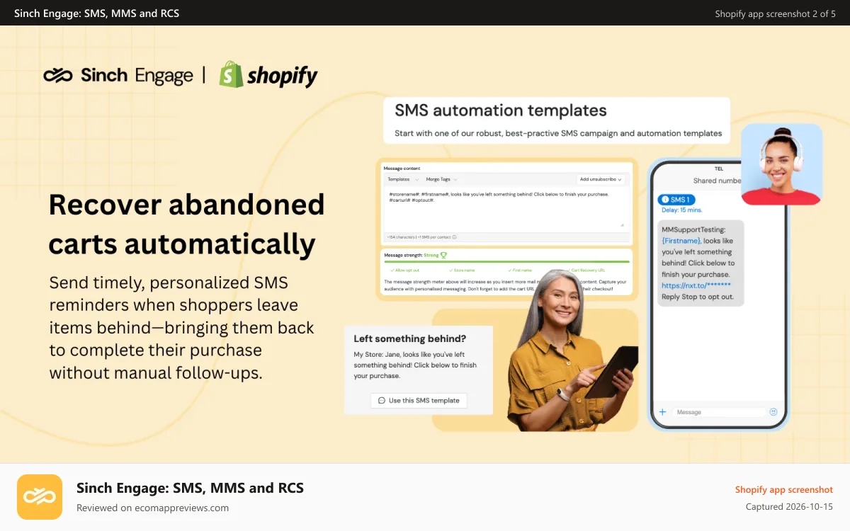 Sinch Engage: SMS, MMS and RCS Shopify app screenshot: Win back sales, ramp up conversion with SMS, MMS & RCS Marketing