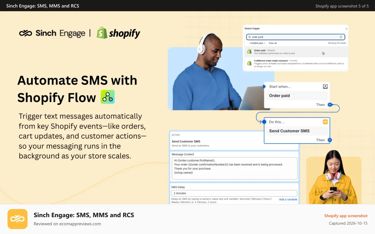 Sinch Engage: SMS, MMS and RCS Shopify app screenshot: Increase SMS click through & open rates for text marketing ROI