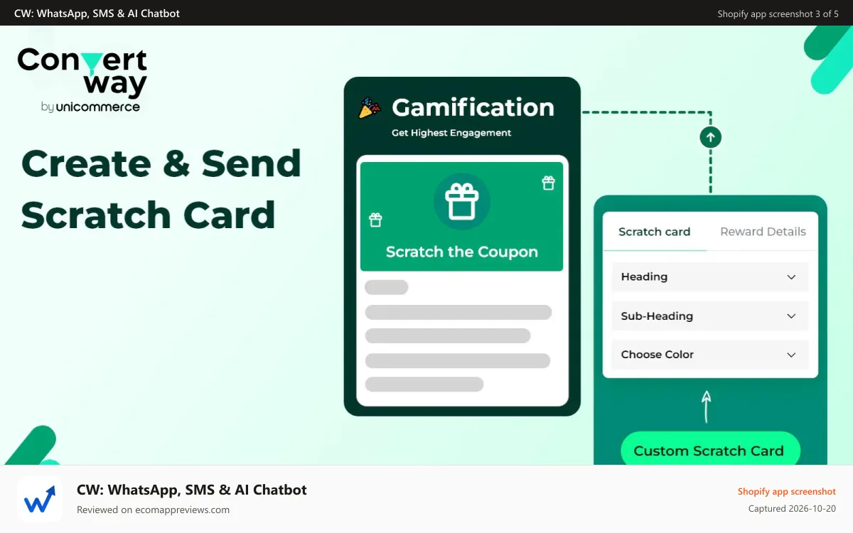 CW: WhatsApp, SMS & AI Chatbot Shopify app screenshot: SMS & Chat Gamification for higher audience engagement