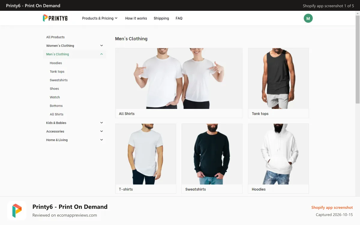 Printy6 ‑ Print On Demand Shopify app screenshot: Catalog