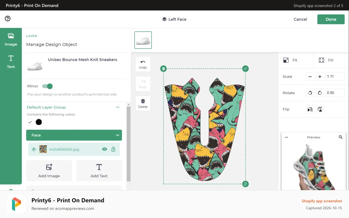 Printy6 ‑ Print On Demand Shopify app screenshot: Put your design on
