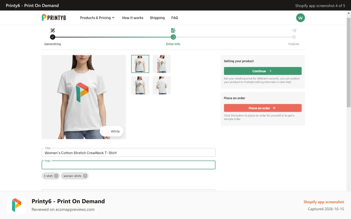 Printy6 ‑ Print On Demand Shopify app screenshot: Publish to shopify