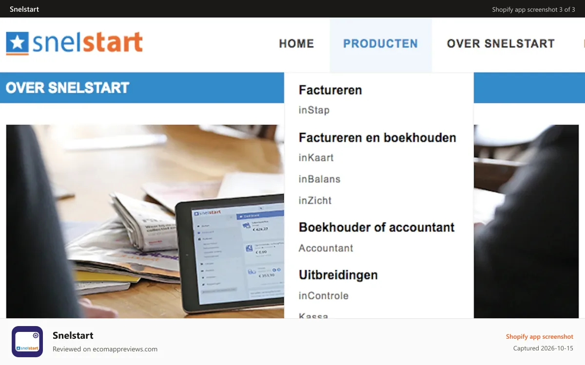 Snelstart Shopify app screenshot: Snelstart entiteiten