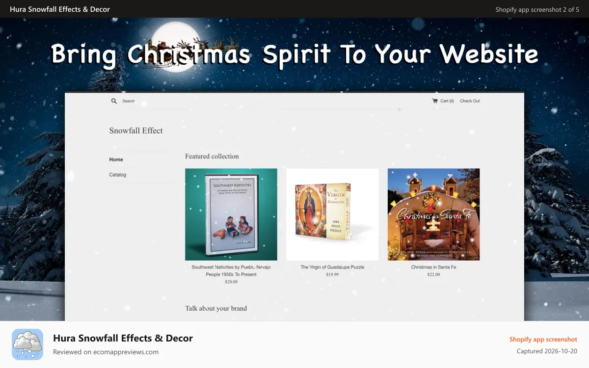 Hura Snowfall Effects & Decor Shopify app screenshot: Front-end: Desktop