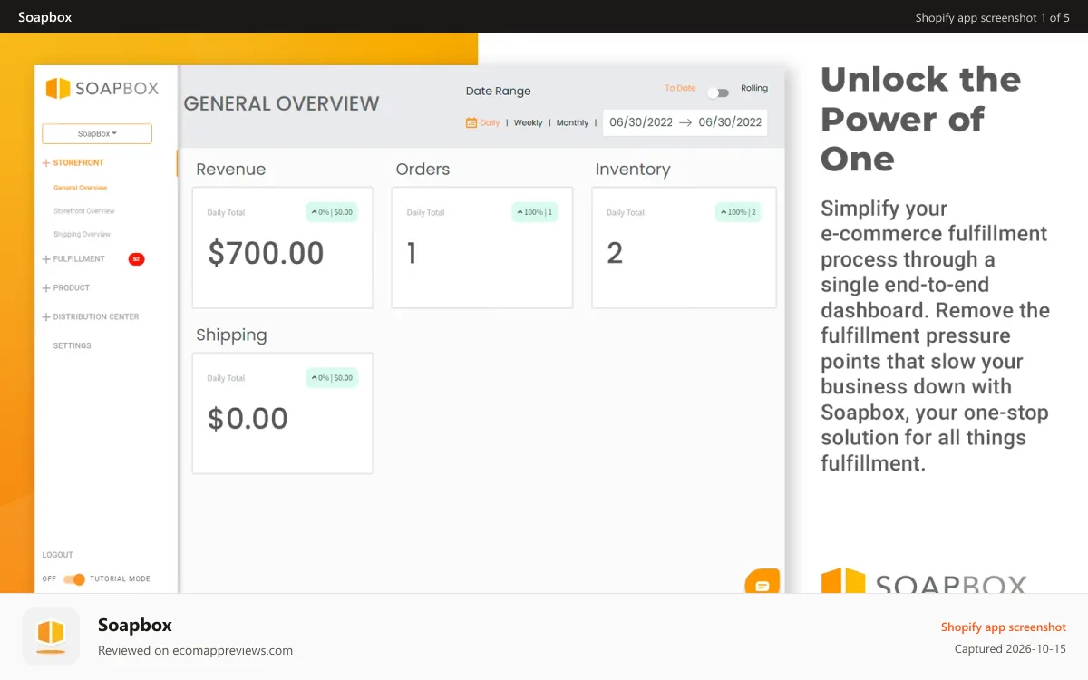 Soapbox Shopify app screenshot: Self fulfillment software for brands and 3PLs