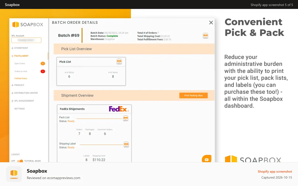 Soapbox Shopify app screenshot: Shipping platform with label printing and label discounts