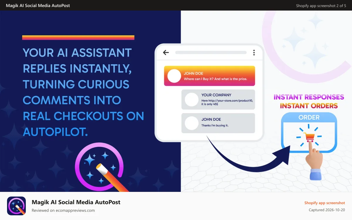 Magik AI Social Media AutoPost Shopify app screenshot: social media connexion