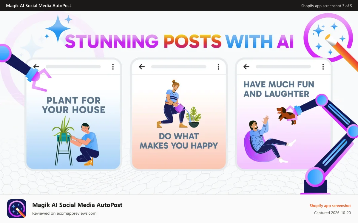 Magik AI Social Media AutoPost Shopify app screenshot: template customization