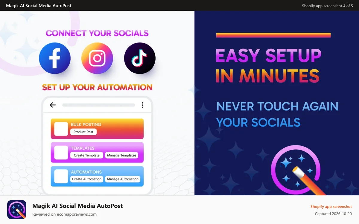 Magik AI Social Media AutoPost Shopify app screenshot: automation customization