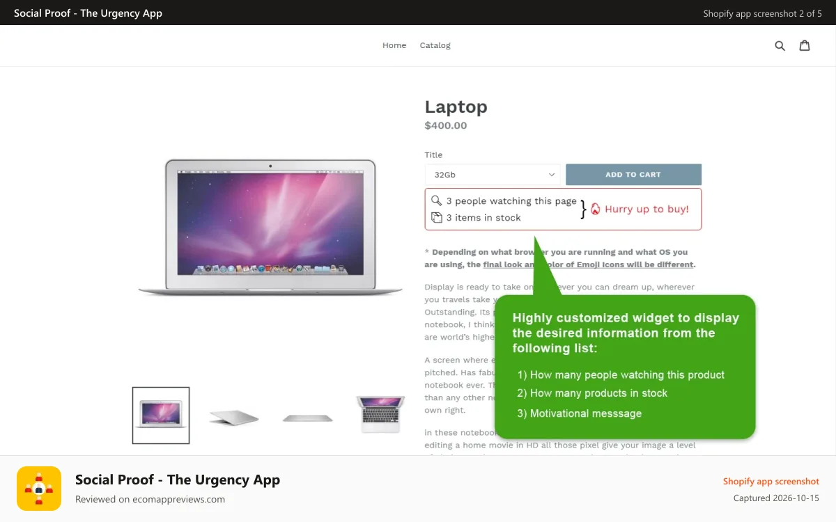 Social Proof ‑ The Urgency App Shopify app screenshot: shopify urgency app