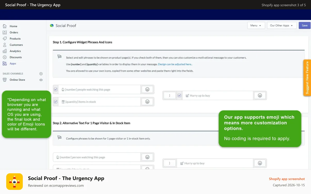 Social Proof ‑ The Urgency App Shopify app screenshot: shopify social proof