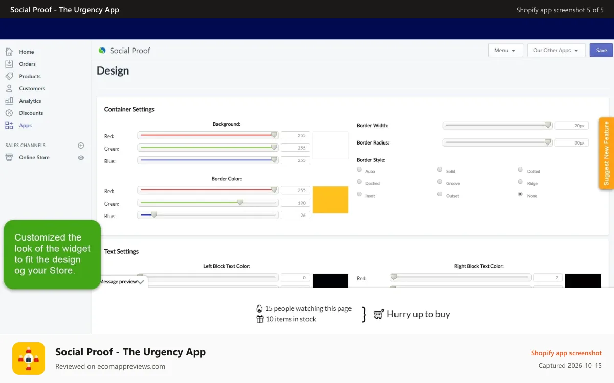 Social Proof ‑ The Urgency App Shopify app screenshot: shopify urgency