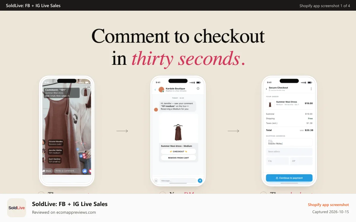 SoldLive: FB + IG Live Sales Shopify app screenshot: Live Shopping