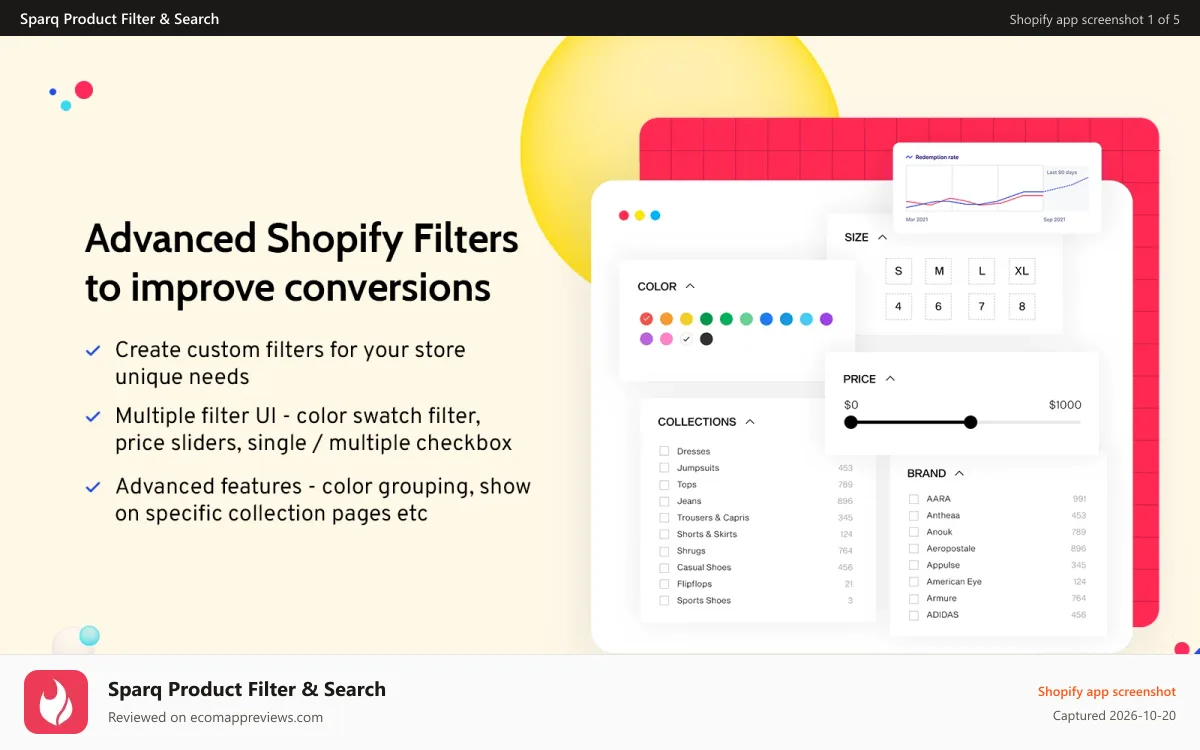 Sparq Product Filter & Search Shopify app screenshot: AI product filters on Shopify collection page