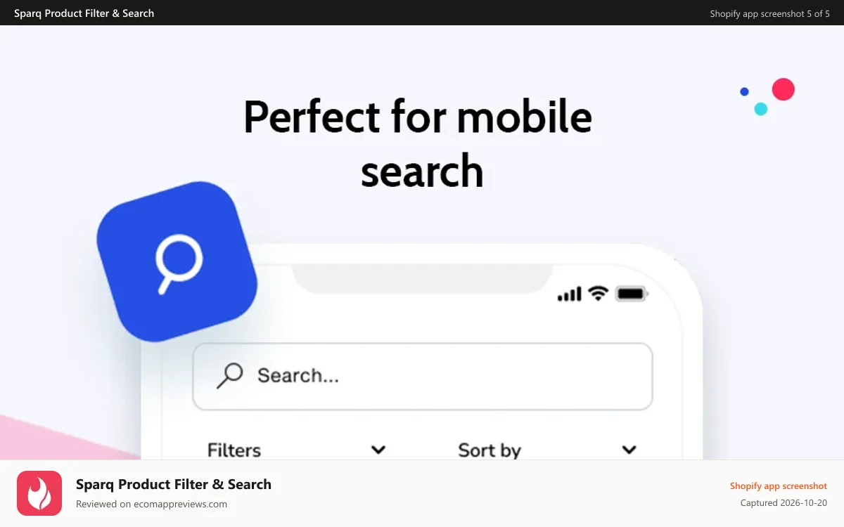 Sparq Product Filter & Search Shopify app screenshot: Mobile product search with AI suggestions
