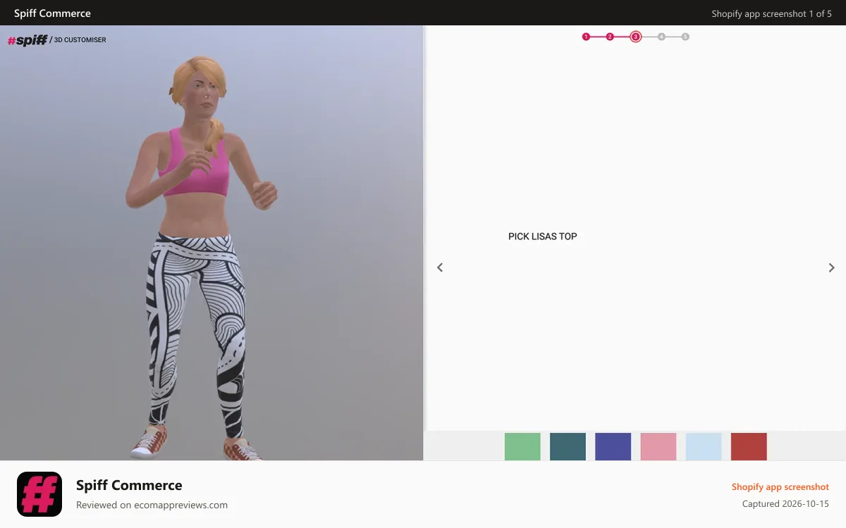 Spiff Commerce Shopify app screenshot: Custom clothing configuration for the apparel industry