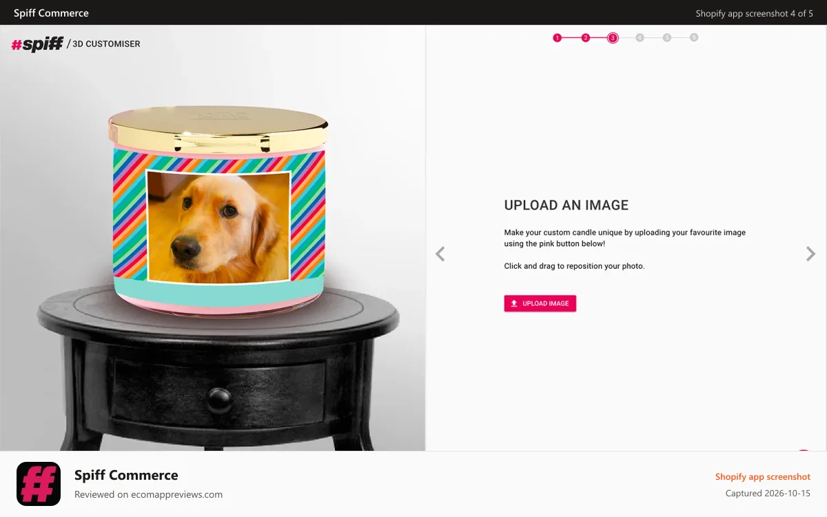Spiff Commerce Shopify app screenshot: Allow customers to add their own images into the scene