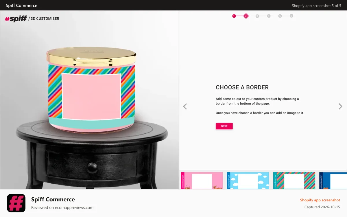 Spiff Commerce Shopify app screenshot: Create backgrounds for your customers and choose colours