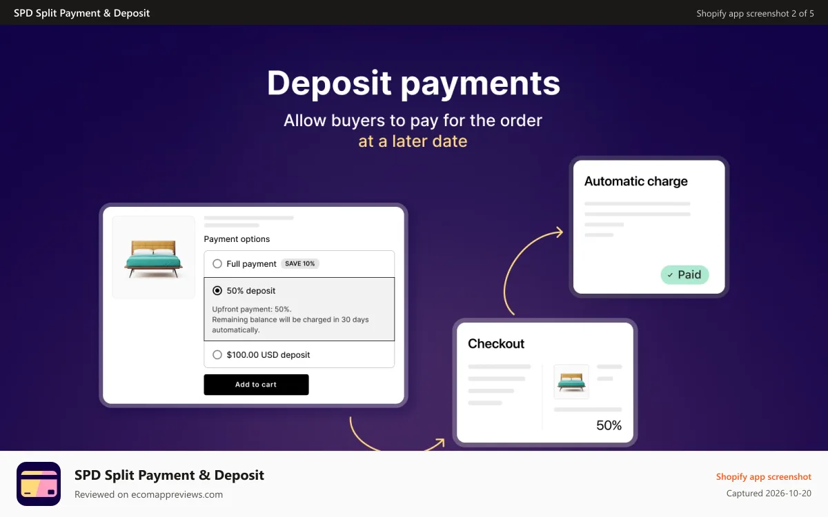 SPD Split Payment & Deposit Shopify app screenshot: shopify deposit payments