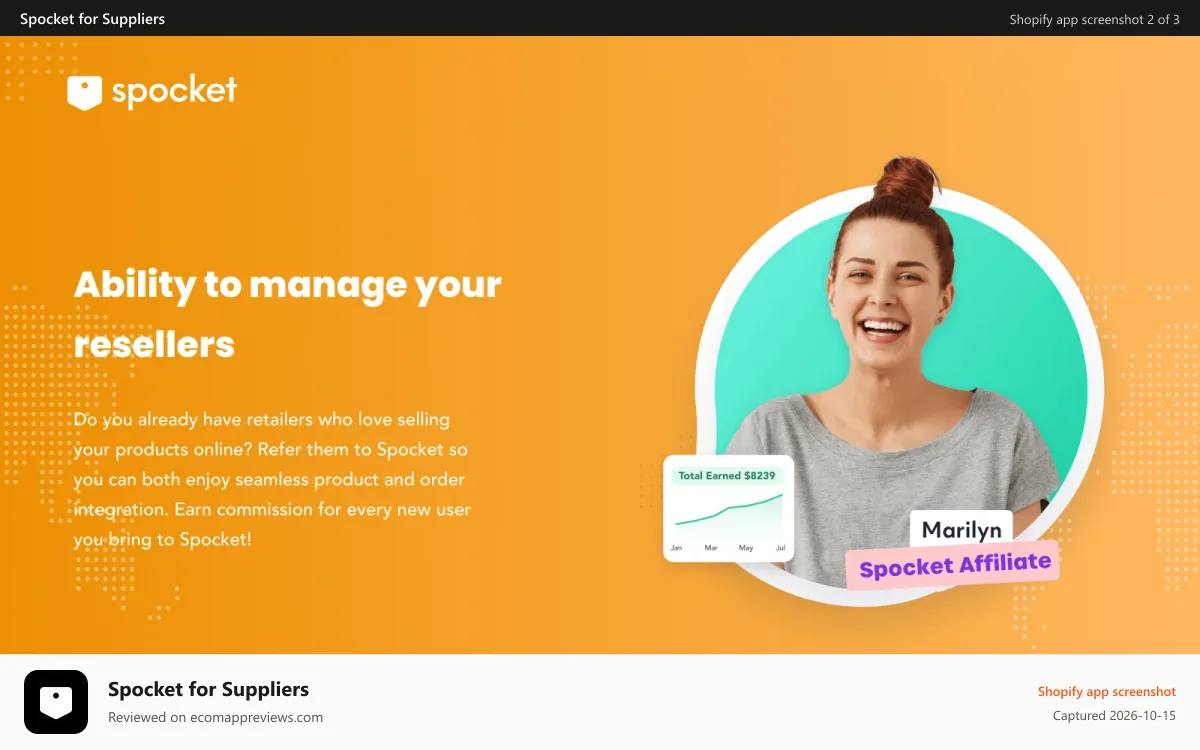 Spocket for Suppliers Shopify app screenshot: Ability to manage your resellers!