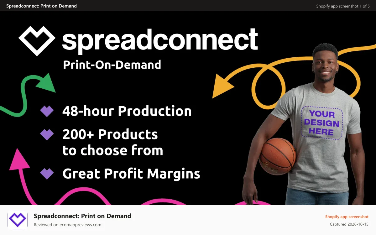 Spreadconnect: Print on Demand Shopify app screenshot: Get started with Spreadconnect and sell your merch
