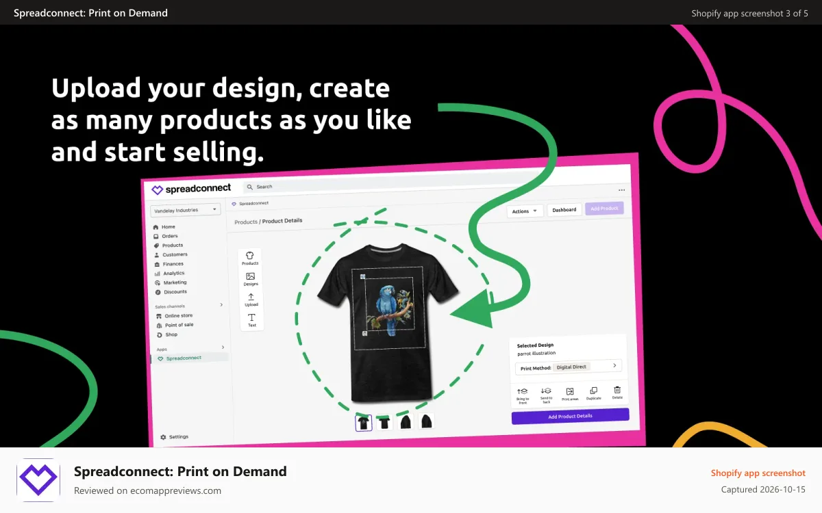 Spreadconnect: Print on Demand Shopify app screenshot: Spreadconnect: Simple Product Creation for your Merch
