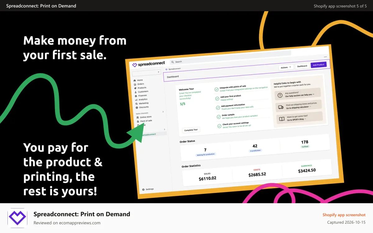 Spreadconnect: Print on Demand Shopify app screenshot: Spreadconnect App: 100% easy to use