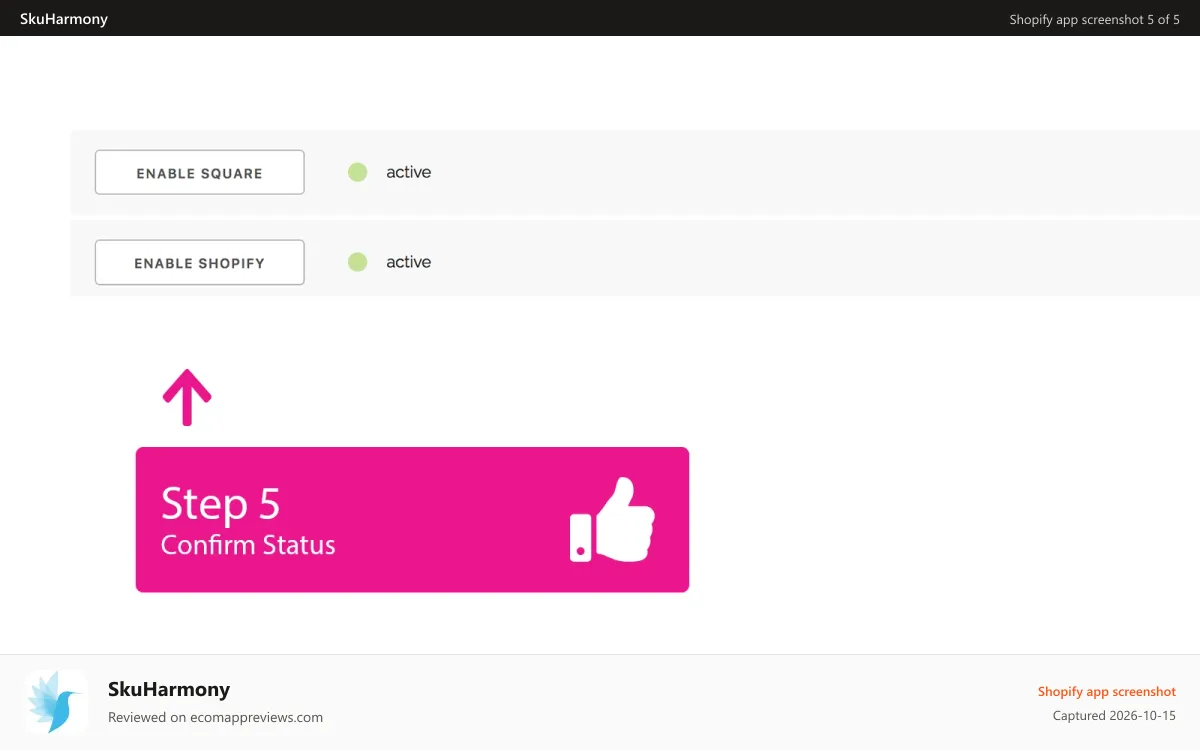 SkuHarmony Shopify app screenshot: Confirm Setup