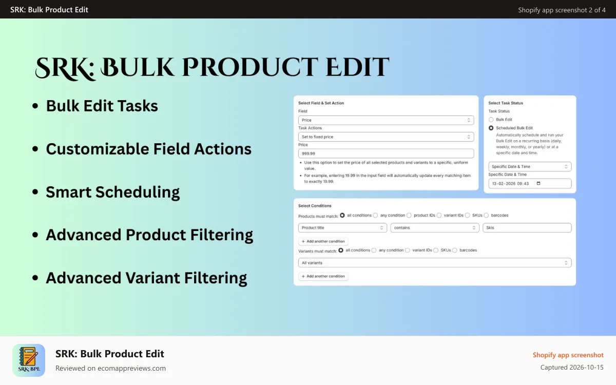 SRK: Bulk Product Edit Shopify app screenshot: Create Bulk Edit