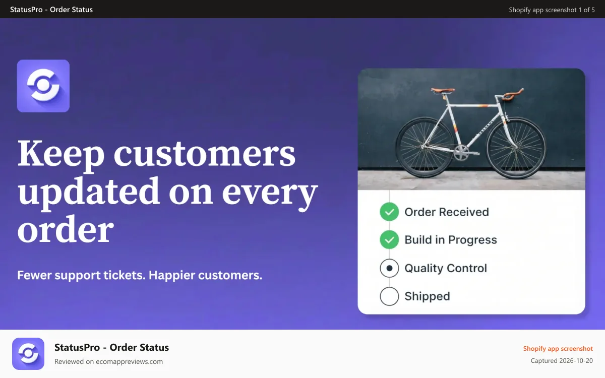 StatusPro ‑ Order Status Shopify app screenshot: StatusPro