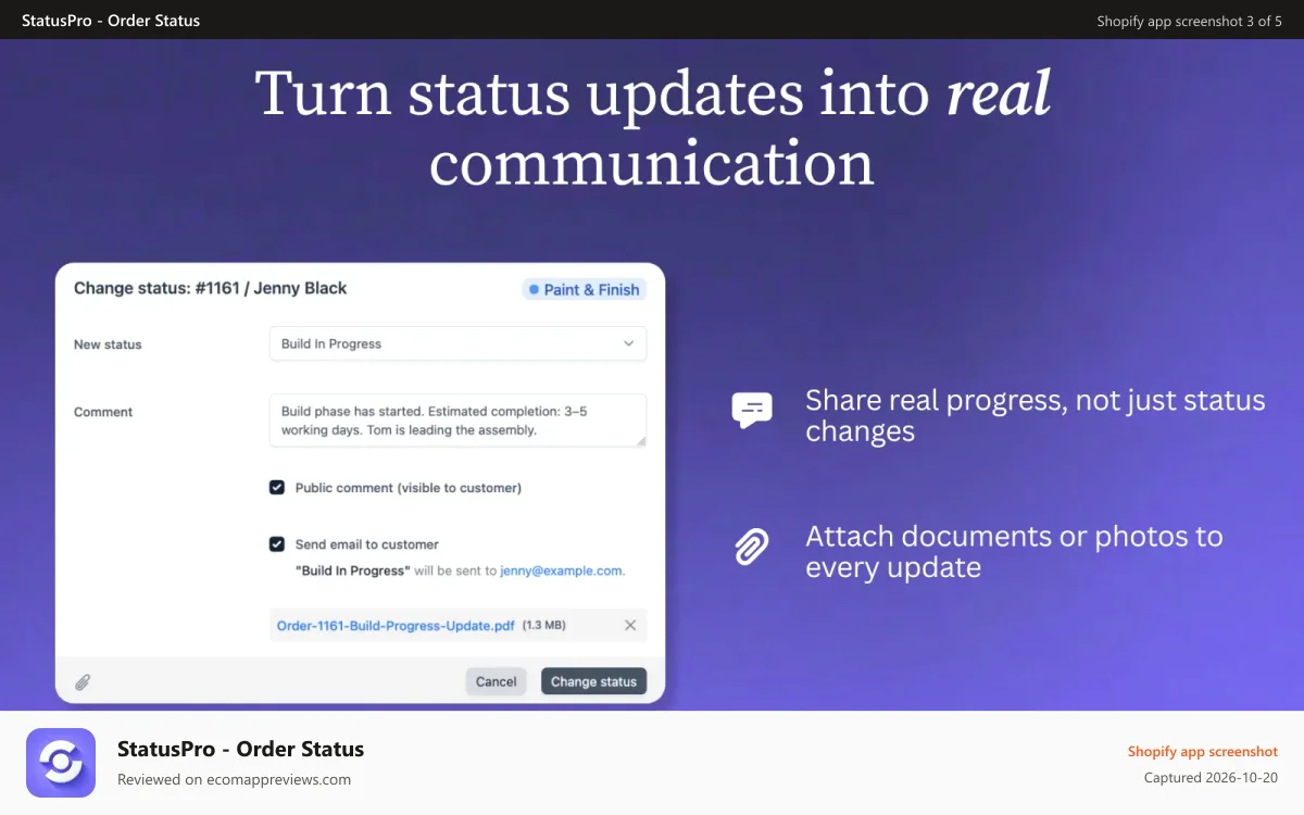 StatusPro ‑ Order Status Shopify app screenshot: Change status