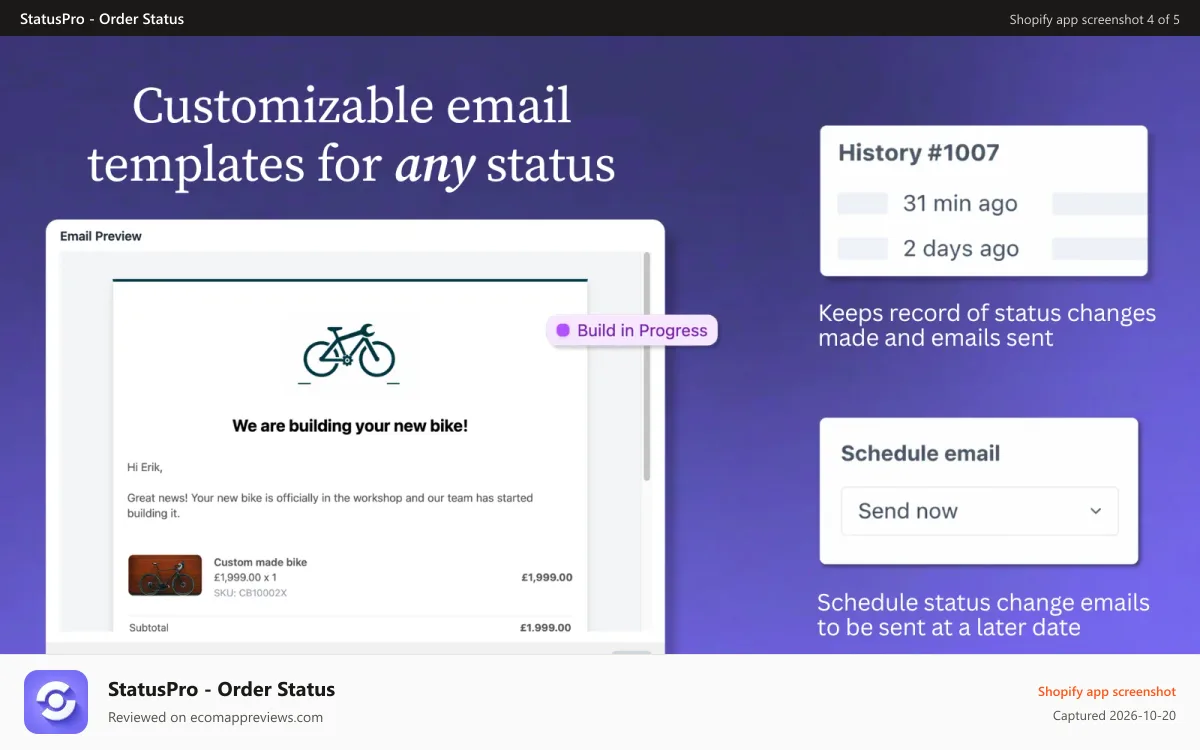 StatusPro ‑ Order Status Shopify app screenshot: Customizable email templates