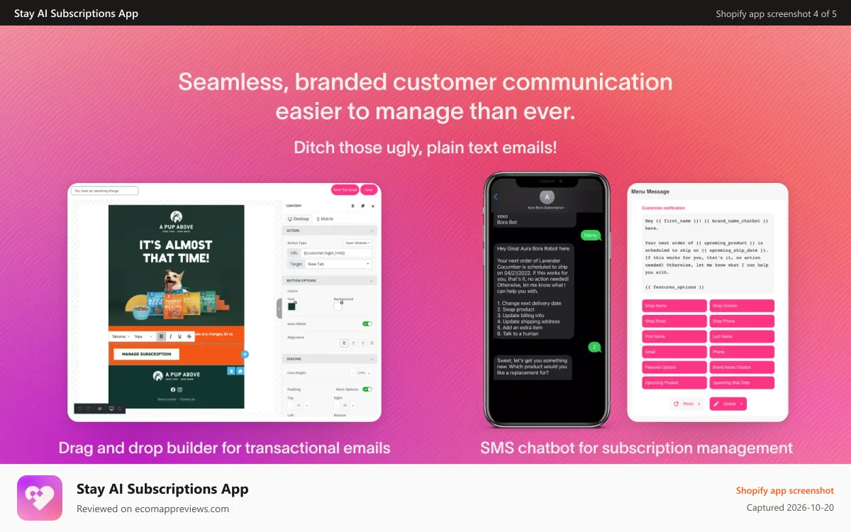 Stay AI Subscriptions App Shopify app screenshot: Customer Communications
